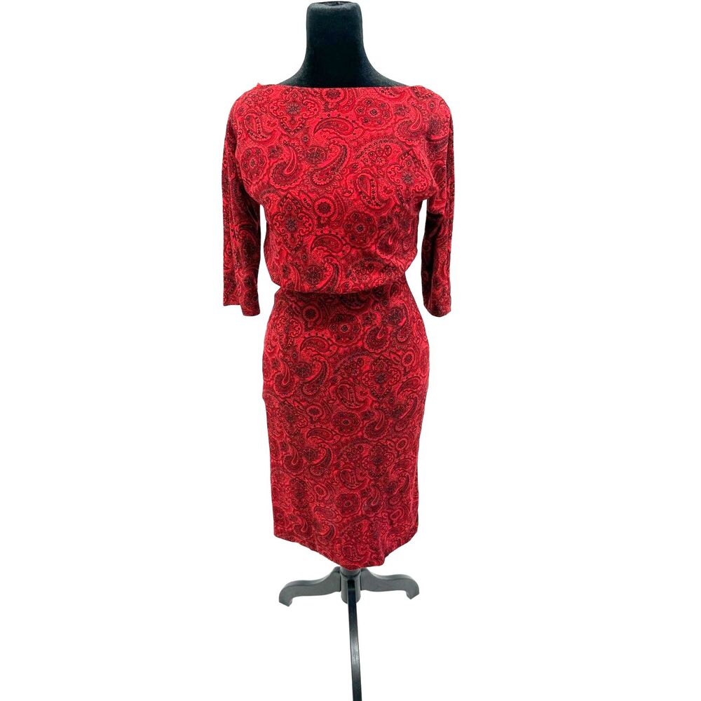 Vintage 60s paisley red pencil below knee dress
